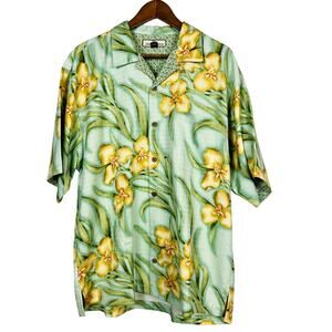 Tommy Bahama Original Fit 100% Silk Button Up Shirt Iris Floral Print - L